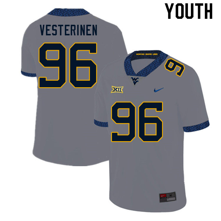 Youth #96 Edward Vesterinen West Virginia Mountaineers College Football Jerseys Sale-Gray - Click Image to Close